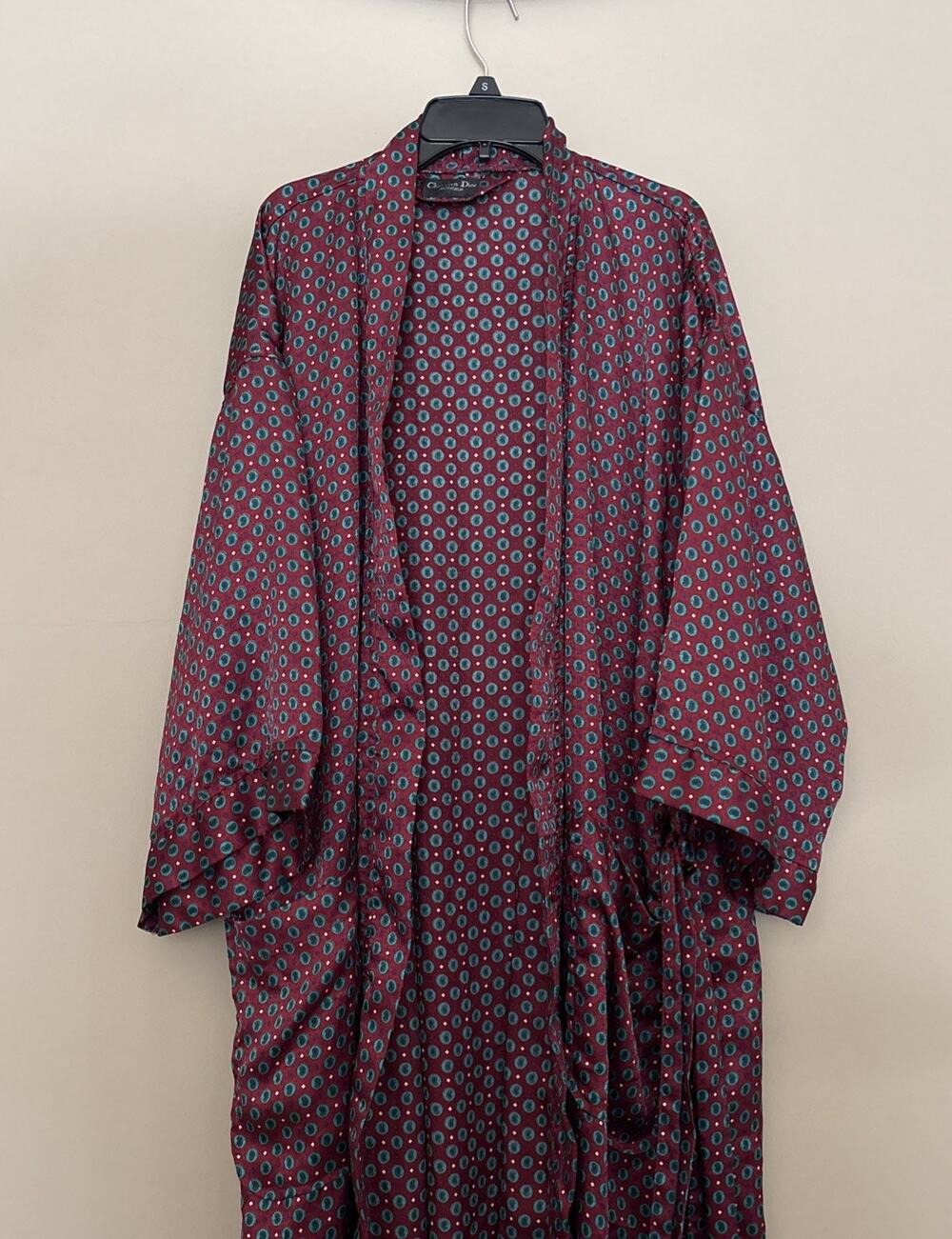 Vintage Christian Dior Monsieur Burgundy Geometric Pattern Robe w/ Belt OS